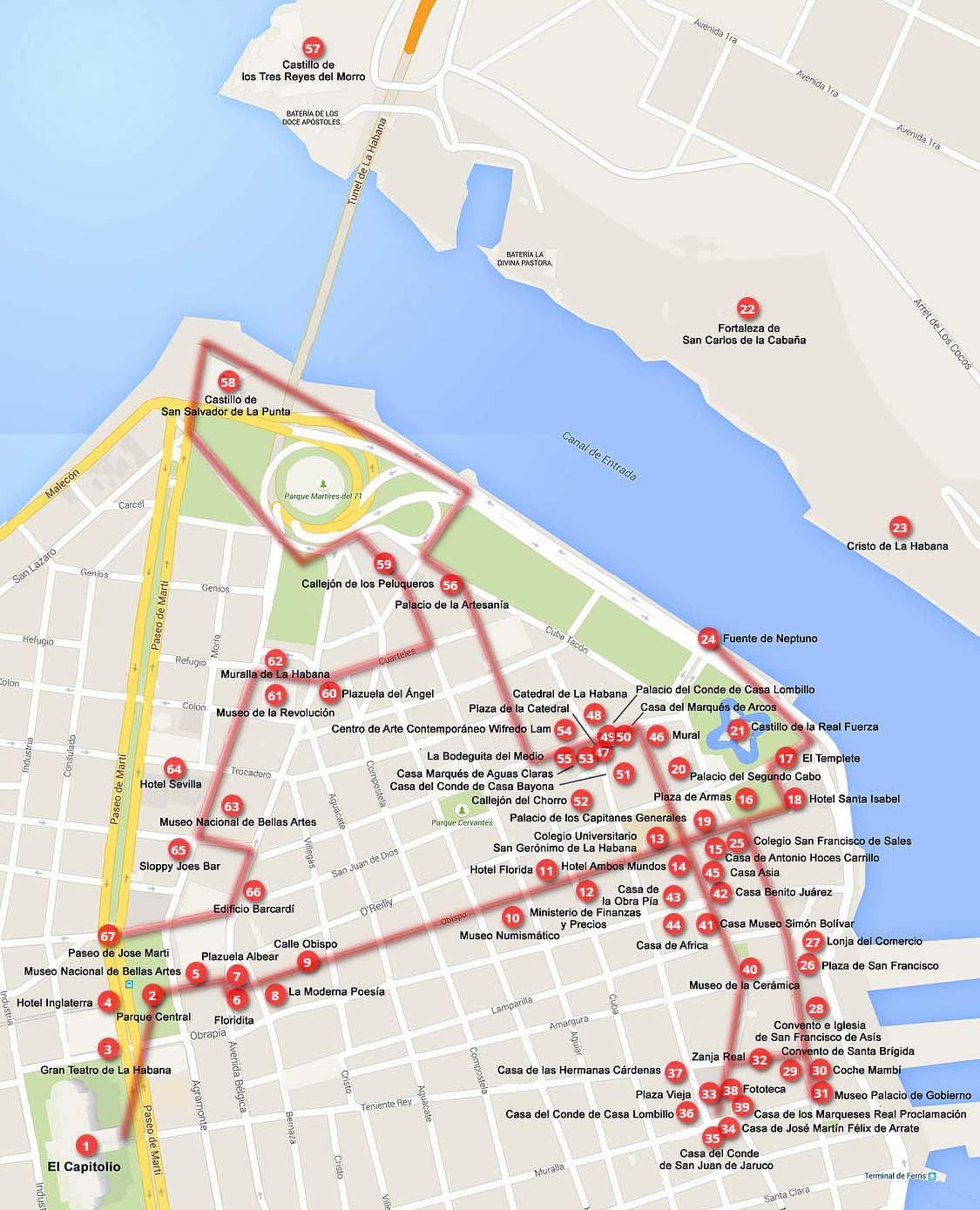 pėsčiomis žemėlapis Havana