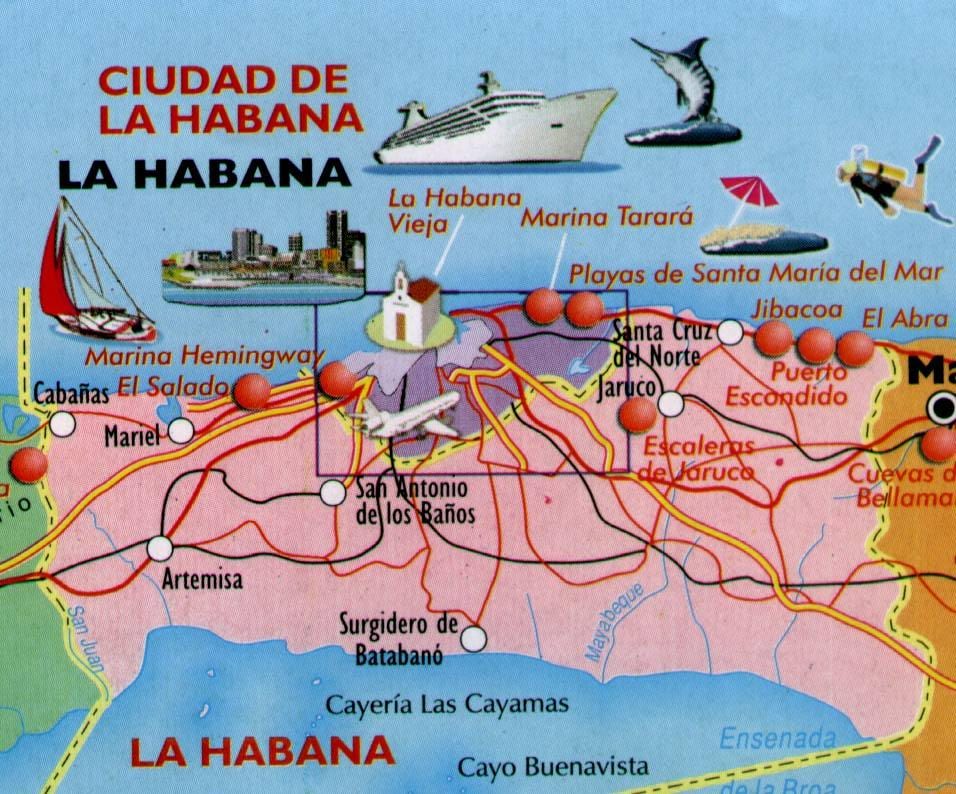 žemėlapis Havana paplūdimiai